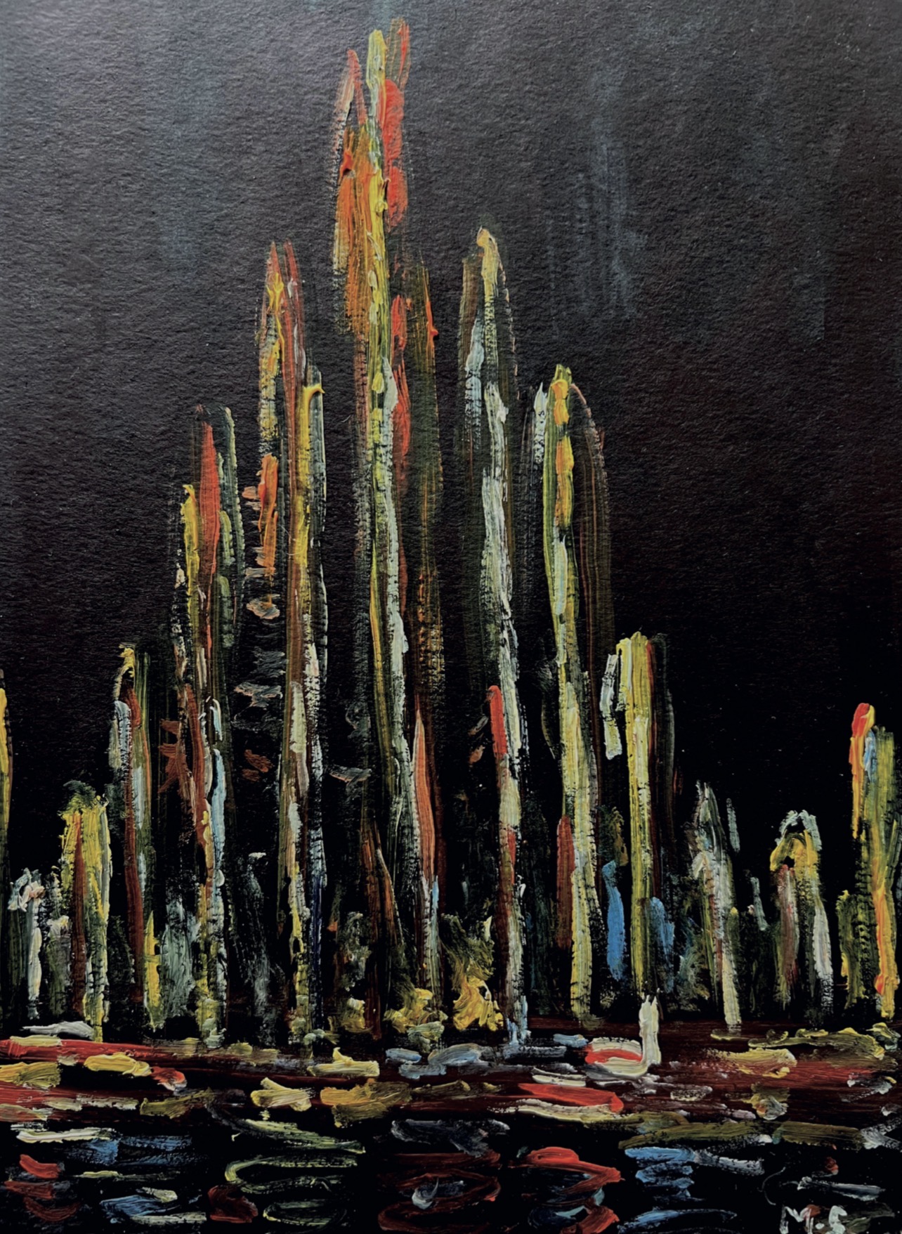 City Fountains Night painting by Ukrainian artist Marina Stognieva